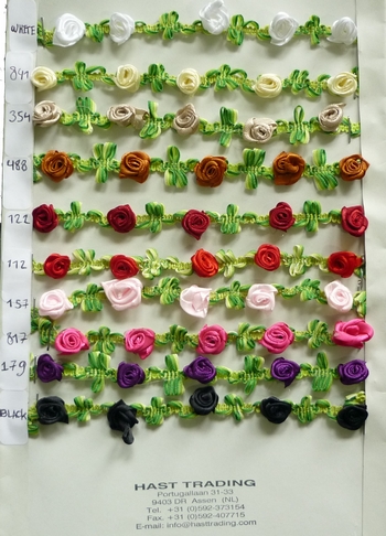 Blumenband Satin + Rosen 15 mm, 10 m